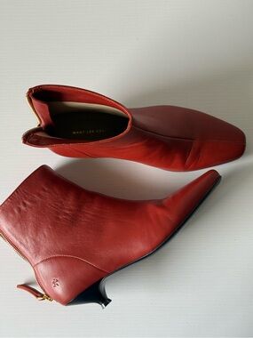 Want Les Essentiels Red Leather Kitten Heel Ankle Boots EU 37